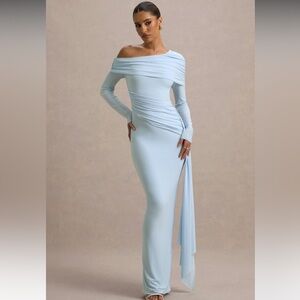 Club L London Light Blue Draped Long Sleeve Dress